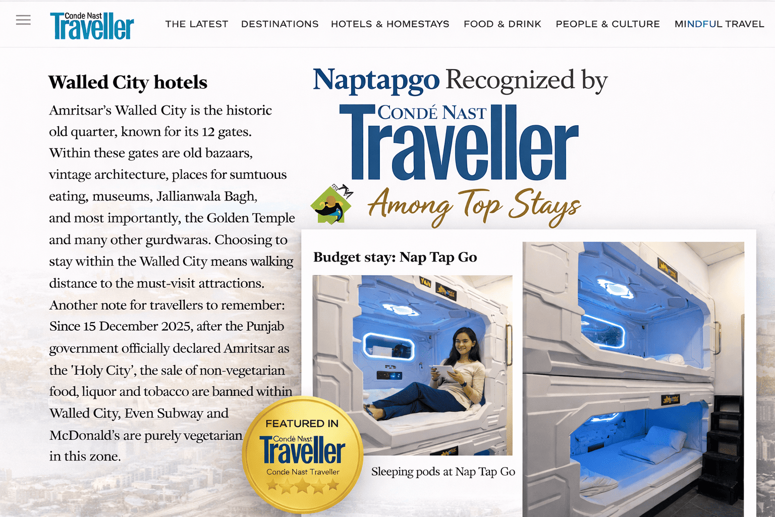 NapTapGo featured in Condé Nast Traveller